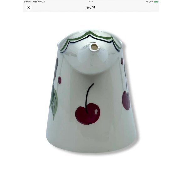 Vtg Cherry Branch Watering Can Pitcher Calif Ceramic Hand Painted 16oz MCM - Picture 6 of 9